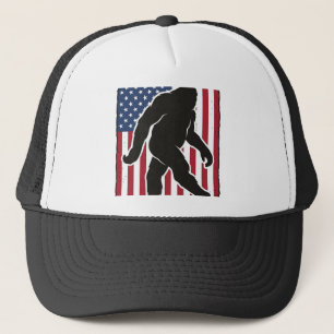 Vintage-amerikanische-Flagge-Bigfoot-Silhouette-Ve Truckerkappe