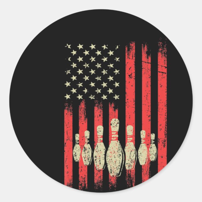 Vintage amerikanische Flagge Bowling Buttone Patri Runder Aufkleber (Vorderseite)