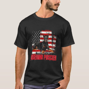 Vintage Amerikanische Flagge Dobermann Pinscher Hu T-Shirt