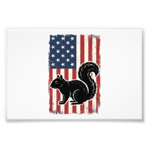Vintage Amerikanische Flagge Eichhörnchen Patrioti Fotodruck