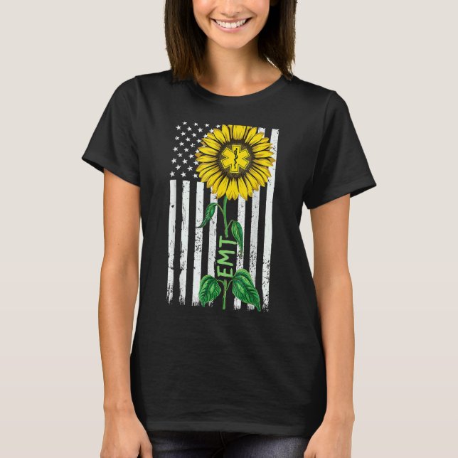 Vintage amerikanische Flagge Emt Sunflower Hippie  T-Shirt (Vorderseite)