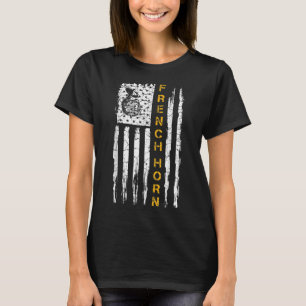Vintage amerikanische Flagge Französisch Horn Musi T-Shirt
