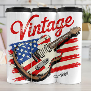 Vintage-Amerikanische-Flagge-Gitarre: Patriotische Thermosbecher