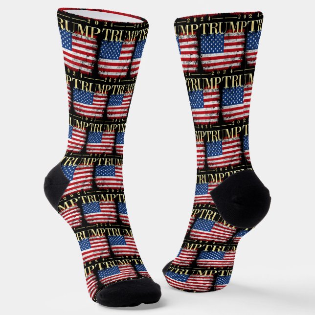 Vintage amerikanische Flagge Gold Trump 2024 Socken (Gewinkelt)