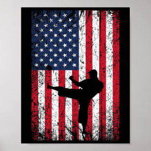 Vintage amerikanische Flagge Karate 4. Juli Marti Poster