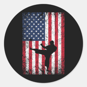 Vintage amerikanische Flagge Karate 4. Juli Marti Runder Aufkleber