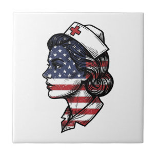 Vintage-amerikanische-Flagge-Krankenschwester-Prof Fliese