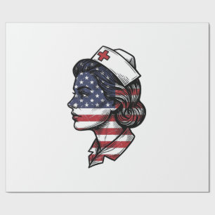 Vintage-amerikanische-Flagge-Krankenschwester-Prof Geschenkpapier
