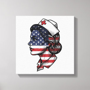 Vintage-amerikanische-Flagge-Krankenschwester-Prof Leinwanddruck