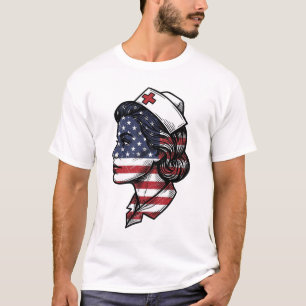 Vintage-amerikanische-Flagge-Krankenschwester-Prof T-Shirt