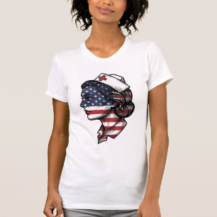 Vintage-amerikanische-Flagge-Krankenschwester-Prof T-Shirt