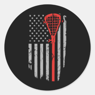 Vintage-Amerikanische-Flagge-Lacrosse-Jugendbeklei Runder Aufkleber