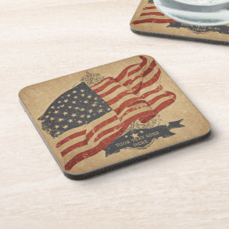 Vintage-amerikanische Flagge mit editierbarem Text Getränkeuntersetzer