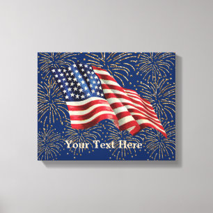 Vintage amerikanische Flagge mit Gold-Glitzer-Feue Leinwanddruck
