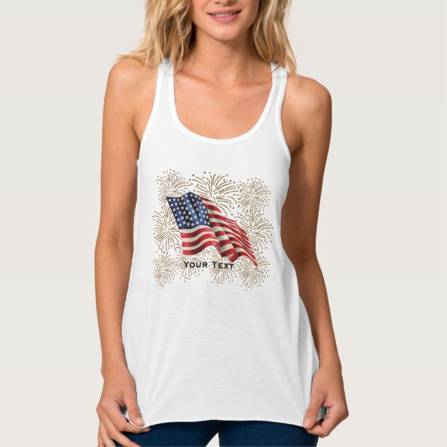 Vintage amerikanische Flagge mit Gold-Glitzer-Feue Tank Top (Vorderseite)