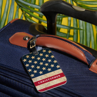 Vintage-Amerikanische-Flagge mit individuellem Nam Gepäckanhänger