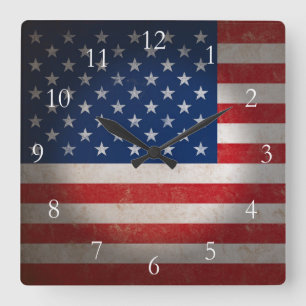 Vintage amerikanische Flagge mit individuellem Tex Quadratische Wanduhr