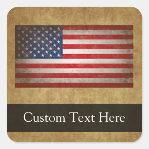 Vintage amerikanische Flagge mit individuellem Tex Quadratischer Aufkleber