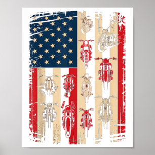 Vintage-amerikanische Flagge Motorrad Biker USA 4. Poster