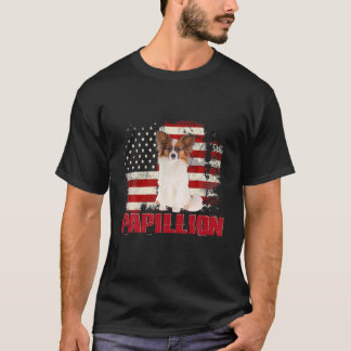 Vintage amerikanische Flagge Papillion Hund Lover T-Shirt