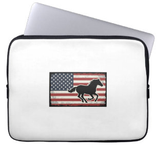 Vintage-Amerikanische-Flagge-Pferd-Vektor-Kunst-De Laptopschutzhülle
