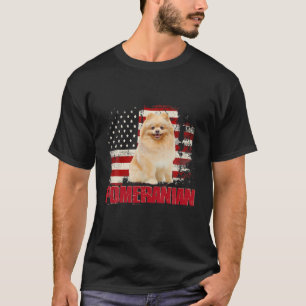 Vintage Amerikanische Flagge Pomeranian Hunde Lieb T-Shirt