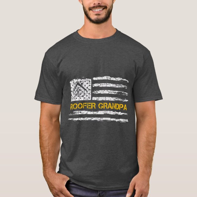 Vintage amerikanische Flagge Roofer Grandpa Dachde T-Shirt (Vorderseite)