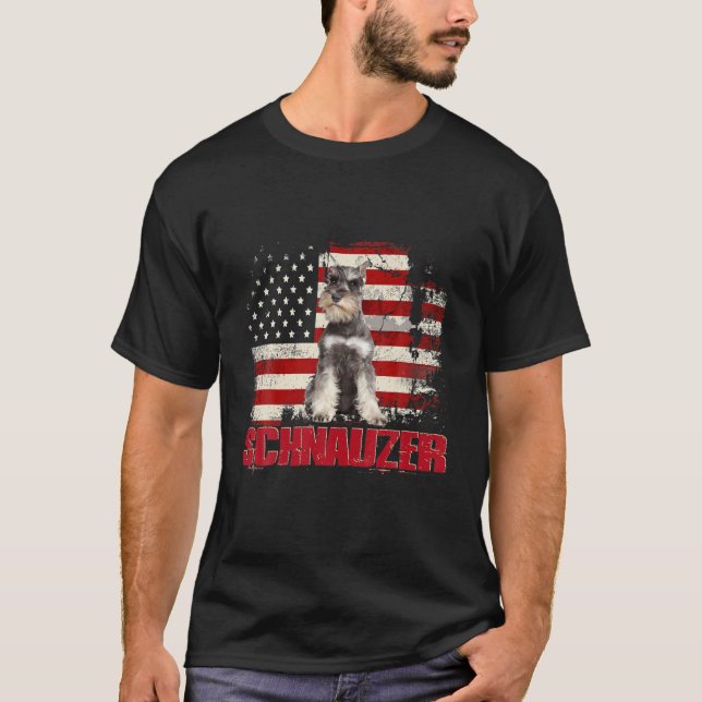 Vintage amerikanische Flagge Schnauzer Dog Lover T-Shirt (Vorderseite)