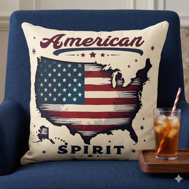 Vintage amerikanische Flagge USA Karte Distressive Kissen (Vintage American Flag USA Map Distressed Art Throw Pillow Mockup A)