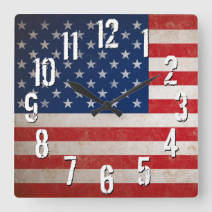 Vintage-amerikanische Flagge USA patriotisch Ameri Quadratische Wanduhr