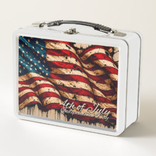 Vintage-Amerikanische-Flaggen-Kunst für den 4. Jul Metall Brotdose
