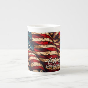 Vintage-Amerikanische-Flaggen-Kunst zum 4. Juli Prozellantasse