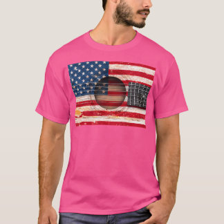 Vintage amerikanische Flaggengitarre Acoustic Gita T-Shirt