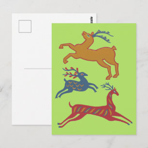 Vintage Amerikanische Folk Art Hirsch in Sonderfar Postkarte