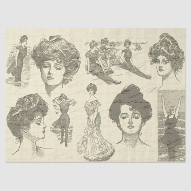 Vintage amerikanische Girls Collage Decoupage Seidenpapier (Vorderseite)