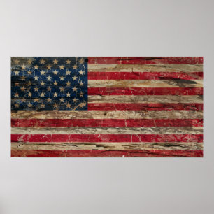 Vintage amerikanische Holzflagge Poster