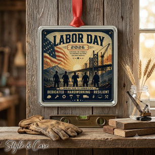 Vintage-amerikanische Labor Day-Arbeiter-Tribut-Ku Ornament Aus Metall