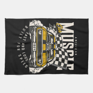 Vintage-Amerikanische-Muscle-Car-Rennflagge Geschirrtuch
