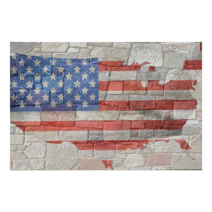 Vintage amerikanische patriotische Landkarte Flagg Poster