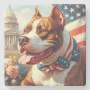 Vintage amerikanische Pit Bull Terrier Malerei Steinuntersetzer