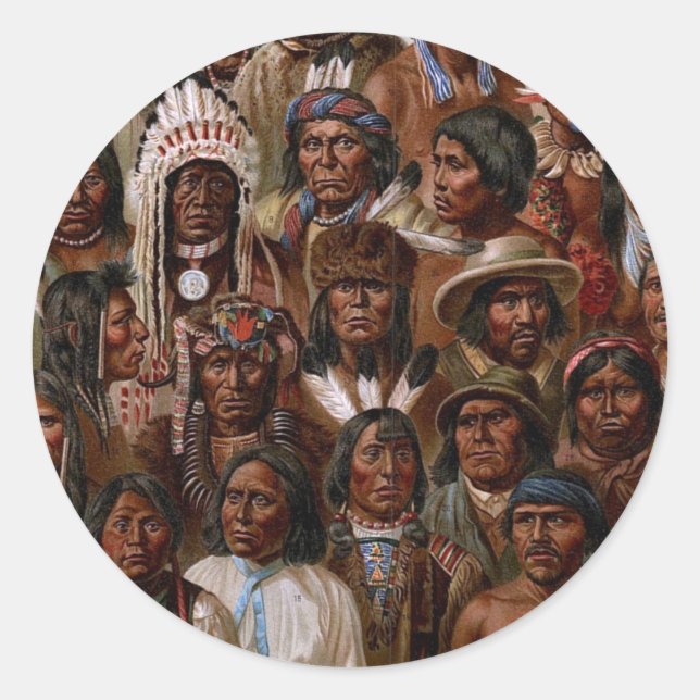 Vintage amerikanische Stämme und Völker Runder Aufkleber (Vorderseite)