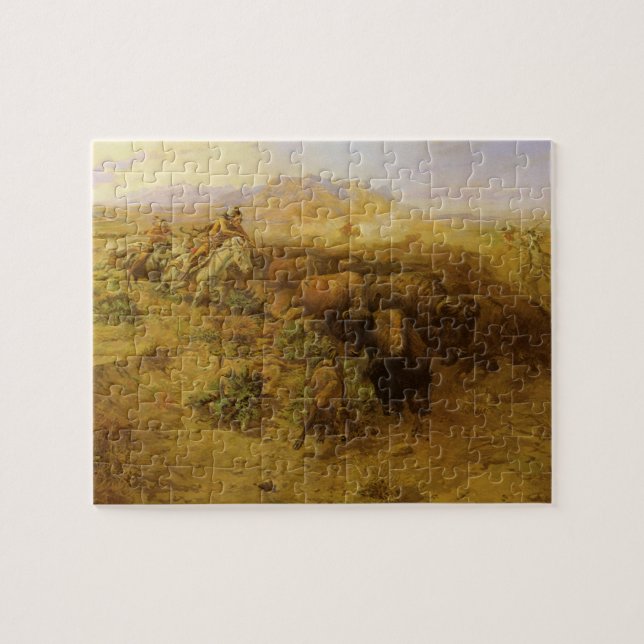 Vintage Amerikanische Ureinwohner, Buffalo Hunt by Puzzle (Horizontal)