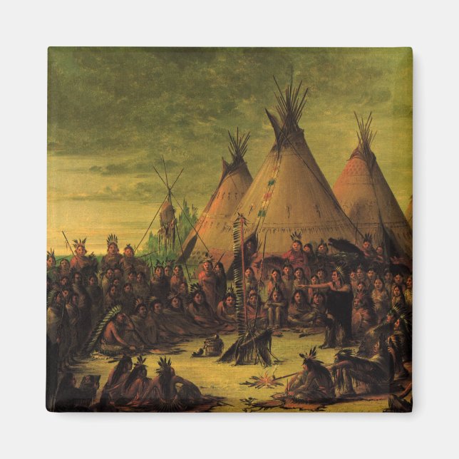 Vintage Amerikanische Ureinwohner, Sioux-Kriegsrat Magnet (Vorne)