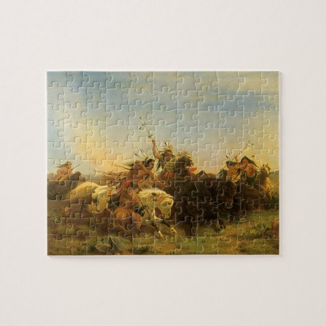 Vintage amerikanische Westkunst, Buffaljagd von Wi Puzzle (Horizontal)