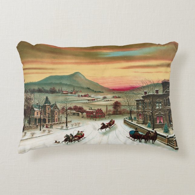 Vintage amerikanische Winterszene Dekokissen (Vorderseite)