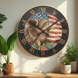 Vintage-Amerikanischer-Adler-Uhr, amerikanische Fl Runde Wanduhr