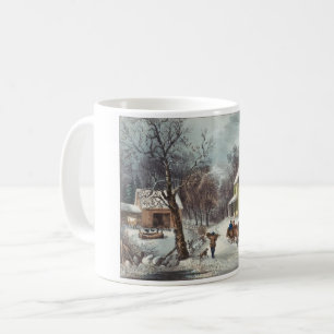 Vintage amerikanischer Bauernhof Winter Kaffeetasse