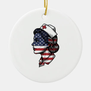 Vintage-amerikanischer-Flagge-Krankenschwester-Pro Keramik Ornament