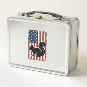 Vintage Amerikanisches Flagge Eichhörnchen Patriot Metall Brotdose