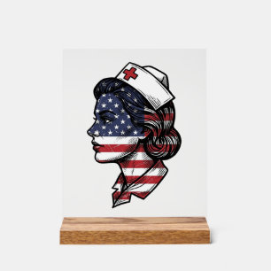 Vintage-amerikanisches-Flagge-Krankenschwester-Pro Acrylschild